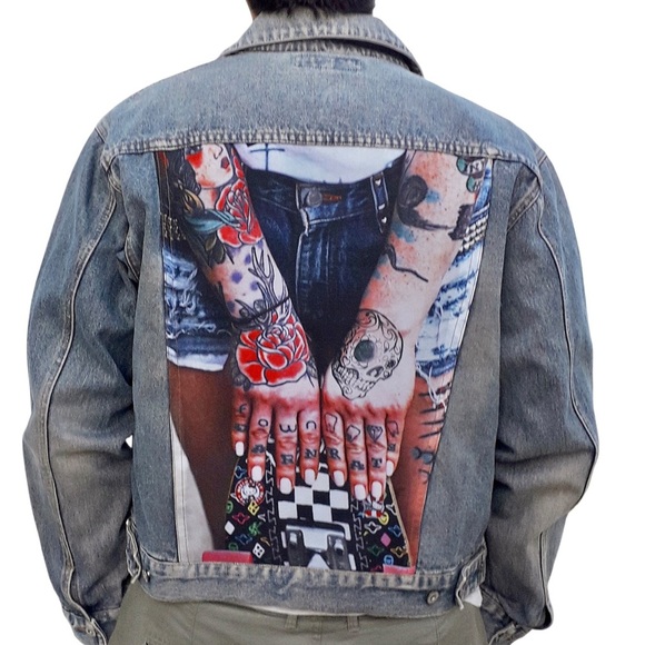 Diesel x Madz tattoo Custom Denim Jacket XXL Rock Gothcore Bikercore Plus Size - Picture 4 of 17